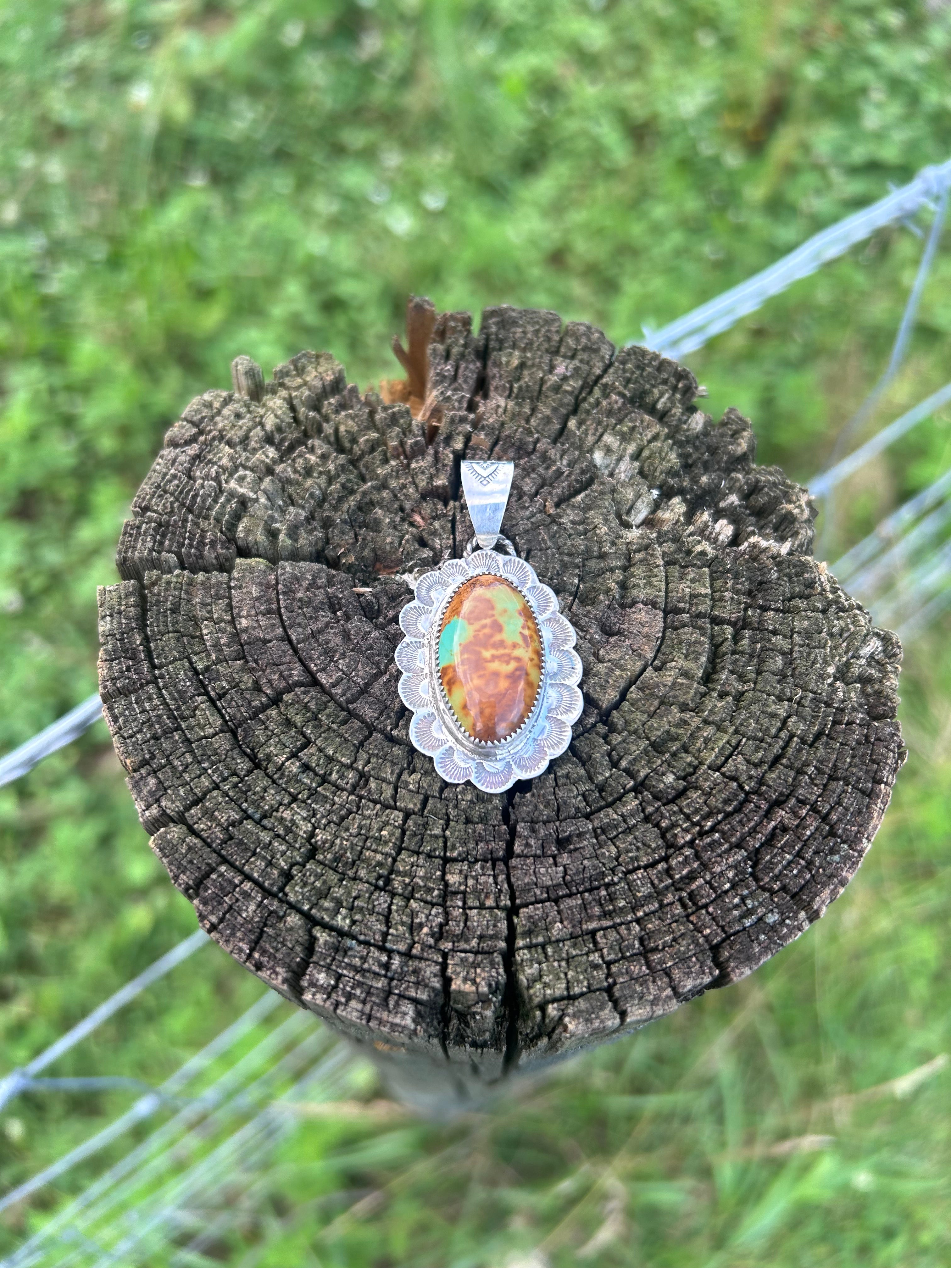 Hand Stamped Kingman Turquoise Pendant