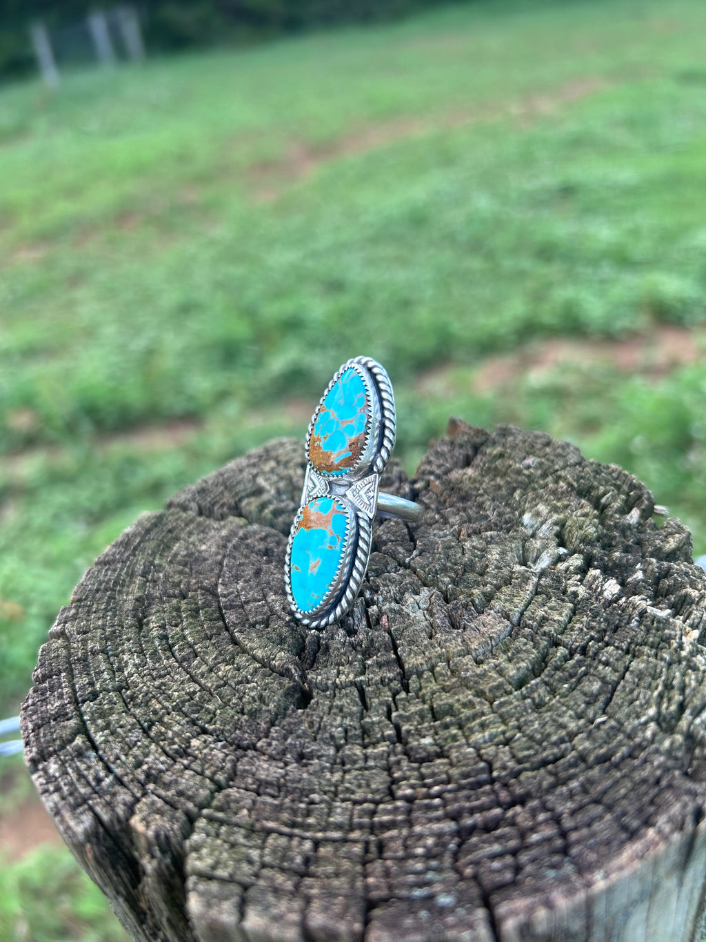 Double Kingman Turquoise Sterling Silver Ring