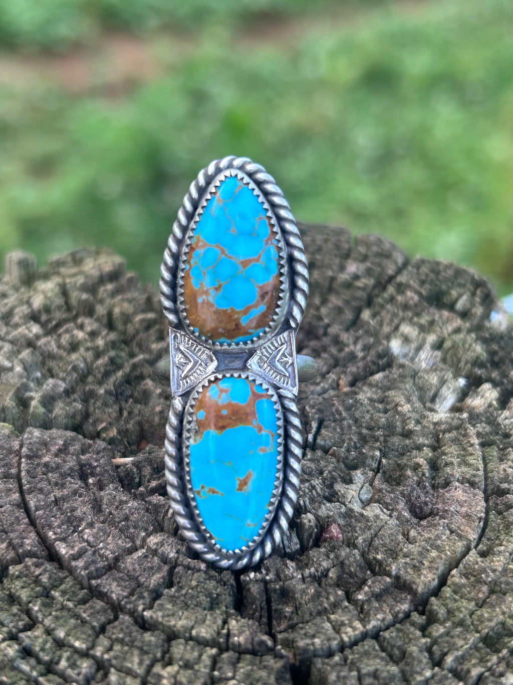 Double Kingman Turquoise Sterling Silver Ring