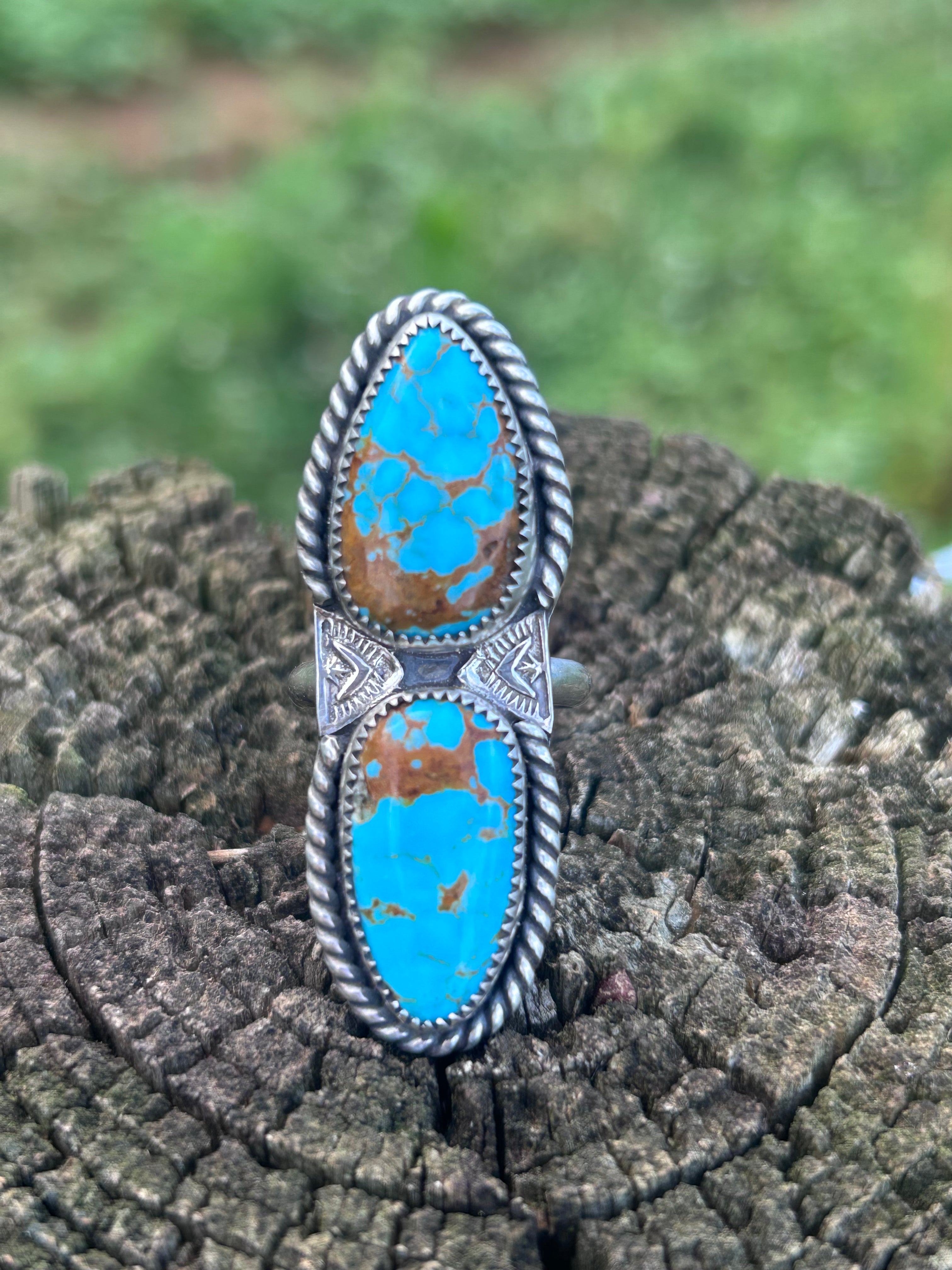 Double Kingman Turquoise Sterling Silver Ring