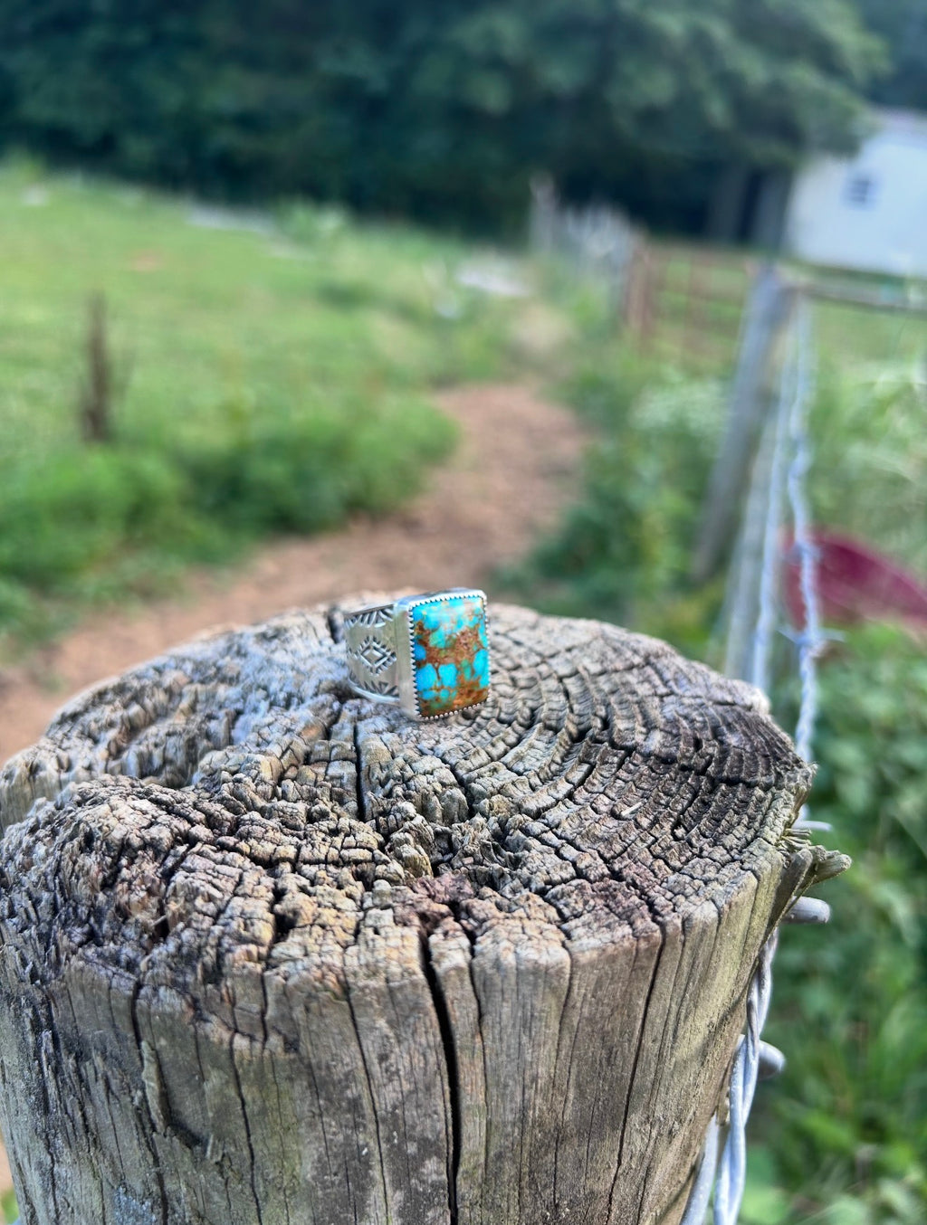 Kingman Turquoise Hand Stamped Ring