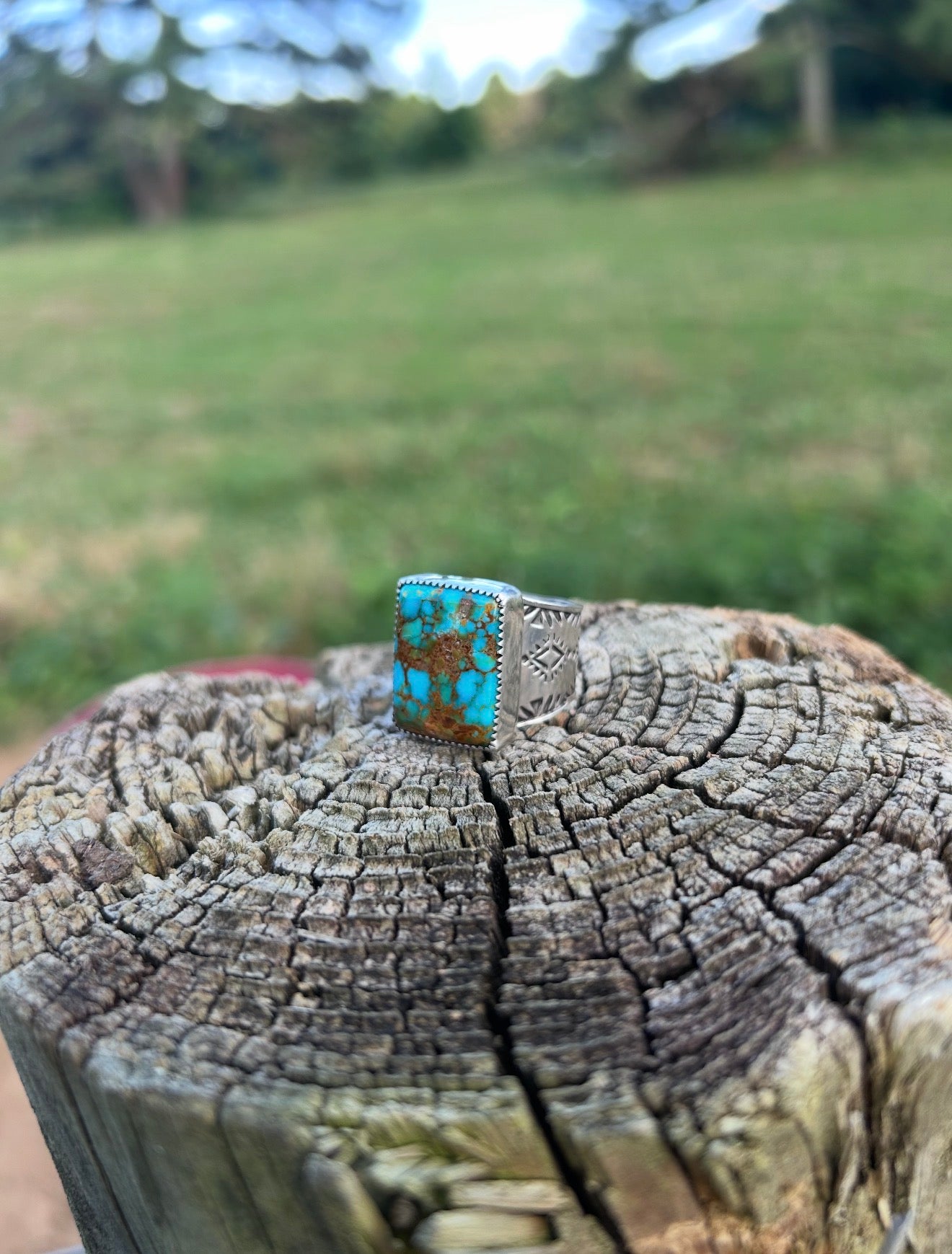 Kingman Turquoise Hand Stamped Ring