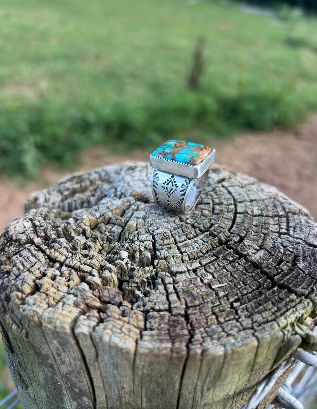Kingman Turquoise Hand Stamped Ring